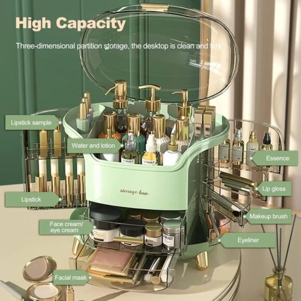 Portable White Luxury Makeup Case, Dustproof Cosmetic & Jewelry Organizer Box
